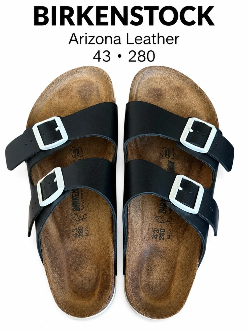 Birkenstock Arizona Black Leather Sandals 43 280 M10